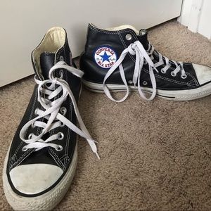 black leather high top converse shoes